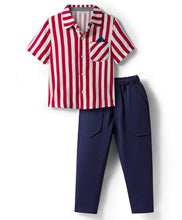 Load image into Gallery viewer, Striped Printed Shirt and Waffle Knit Pant Set