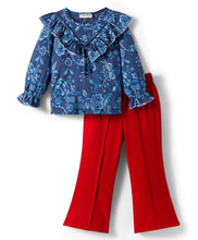 Load image into Gallery viewer, Cotton Floral Printed Ruffled Top and Culotte Pant Set
