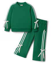 Load image into Gallery viewer, Solid Terry Side Taped with Bow Sweatshirt and Pant Co-ord Set