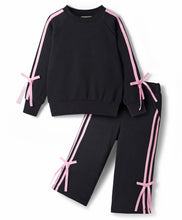 Load image into Gallery viewer, Solid Terry Side Taped with Bow Sweatshirt and Pant Co-ord Set