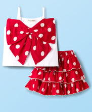 Load image into Gallery viewer, Solid Bow Applique Top Tiered Polka Skirt Set