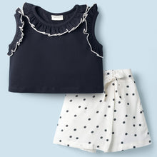 Load image into Gallery viewer, Solid Frilled Crop Top and Polka Skort Set