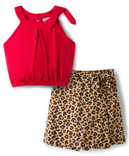 Load image into Gallery viewer, Round Neck Solid Crop Top Animal Print Skort Set