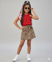 Load image into Gallery viewer, Round Neck Solid Crop Top Animal Print Skort Set