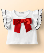 Load image into Gallery viewer, Solid Frilled Top with Bow Applique and Polka Skort Set