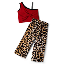 Load image into Gallery viewer, Solid Straped Crop Top Animal Print Culotte Pant Set