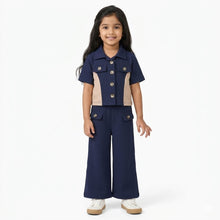 Load image into Gallery viewer, Waffle Fabric Color Block Crop Top Culotte Pant Set