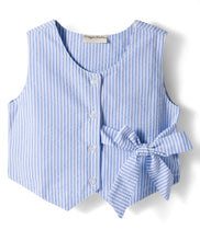 Load image into Gallery viewer, Cotton Seer Sucker Striped Jacket with Bow Pant Set