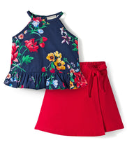 Load image into Gallery viewer, Cotton Floral Printed Halter Neck Top Skort Set