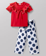 Load image into Gallery viewer, Solid Frilled Short Sleeves Top Polka Palazzo Set