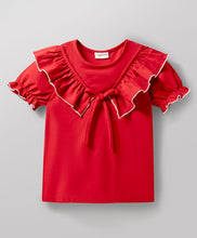 Load image into Gallery viewer, Solid Frilled Short Sleeves Top Polka Palazzo Set