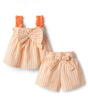 Load image into Gallery viewer, Cotton Woven Striped Co-ord Set with Bow Applique
