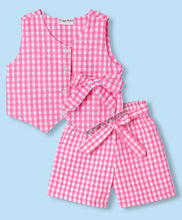 Load image into Gallery viewer, Cotton Checkered Top Belted Short Co-ord Set