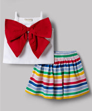 Load image into Gallery viewer, Cotton Straped Top Skirt Set with Bow Applique