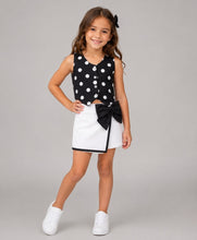 Load image into Gallery viewer, Polka Printed Top Waffle Flap Skort Set with Bow Applique