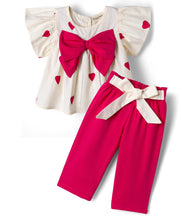 Load image into Gallery viewer, Cotton Hearts Printed Bow Top and Pant Set