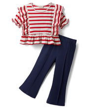 Load image into Gallery viewer, Cotton Striped Frilled Top and Solid Pant Set