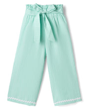 Load image into Gallery viewer, Textured Knotted Top Pant Co-ord Set with Lace Detailing - Sea Green