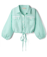 Load image into Gallery viewer, Textured Knotted Top Pant Co-ord Set with Lace Detailing - Sea Green