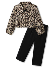 Load image into Gallery viewer, Textured Animal Print Collar Top Pant Co-ord Set - Brown