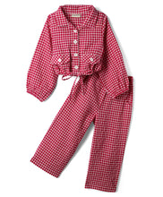 Load image into Gallery viewer, Cotton Checkered Knotted Top Pant Co-ord Set - Magenta