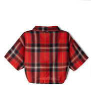 Load image into Gallery viewer, Checkered Printed Knotted Top Textured Pant Set - Red