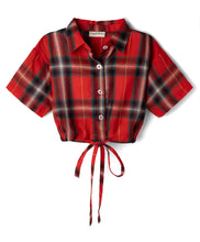 Load image into Gallery viewer, Checkered Printed Knotted Top Textured Pant Set - Red