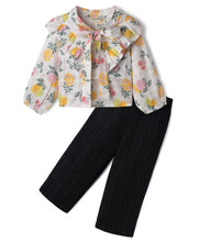 Load image into Gallery viewer, Floral Printed Frilled Top Textured Pant Set - Offwhite
