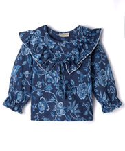 Load image into Gallery viewer, Cotton Floral Printed Frilled Top Pant Set - Blue