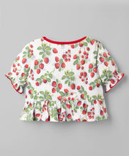 Load image into Gallery viewer, Cotton Berry Printed Frilled Top Pant Co-ord Set - Offwhite
