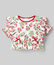 Load image into Gallery viewer, Cotton Berry Printed Frilled Top Pant Co-ord Set - Offwhite