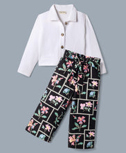 Load image into Gallery viewer, Textured Fabric Collared Top and Floral Culotte Set