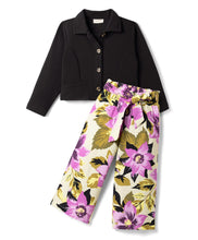 Load image into Gallery viewer, Textured Fabric Collared Top and Floral Culotte Set