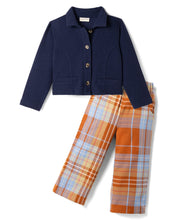 Load image into Gallery viewer, Textured Fabric Collared Top and Checkered Culotte Set
