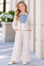 Load image into Gallery viewer, Cotton Striped Full Sleeves Shirt Top and Culotte Set