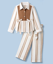 Load image into Gallery viewer, Cotton Striped Full Sleeves Shirt Top and Culotte Set