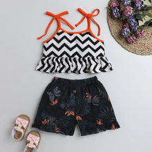 Load image into Gallery viewer, Straped Printed Frill Top Short Set