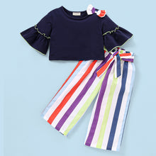 Load image into Gallery viewer, Frilled Sleeves Bow Top Belted Plazzo Set