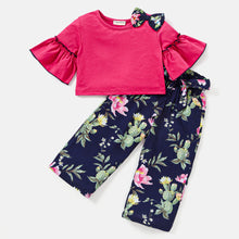 Load image into Gallery viewer, Frilled Sleeves Bow Top Belted Floral Plazzo Set