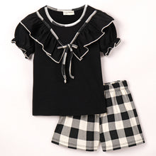 Load image into Gallery viewer, V shape Frill Bow Top Checkered Short Set