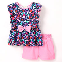 Load image into Gallery viewer, Hearts Printed Bow Frilled Top Short Set
