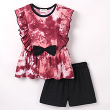 Load image into Gallery viewer, Tie and Dye Printed Bow Frilled Top Short Set
