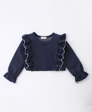 Load image into Gallery viewer, Denim Look Frilled Top Striped Plazzo Set