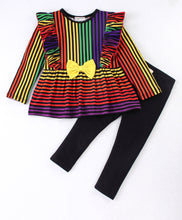 Load image into Gallery viewer, Striped Print Frilled Top Leggings Set