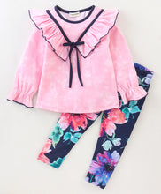 Load image into Gallery viewer, Tie Dye V Frilled Top Floral Leggings Set