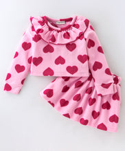 Load image into Gallery viewer, Hearts Polar Fleece Frilled Top Skirt Set
