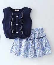 Load image into Gallery viewer, Solid Top with Floral Skirt Set
