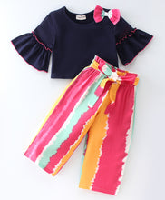 Load image into Gallery viewer, Solid Frilled Top Tie and Dye Palazzo Set