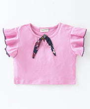 Load image into Gallery viewer, Solid Frilled Top Floral Belted Short Set