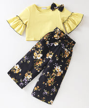 Load image into Gallery viewer, Solid Frilled Top Floral Palazzo Set